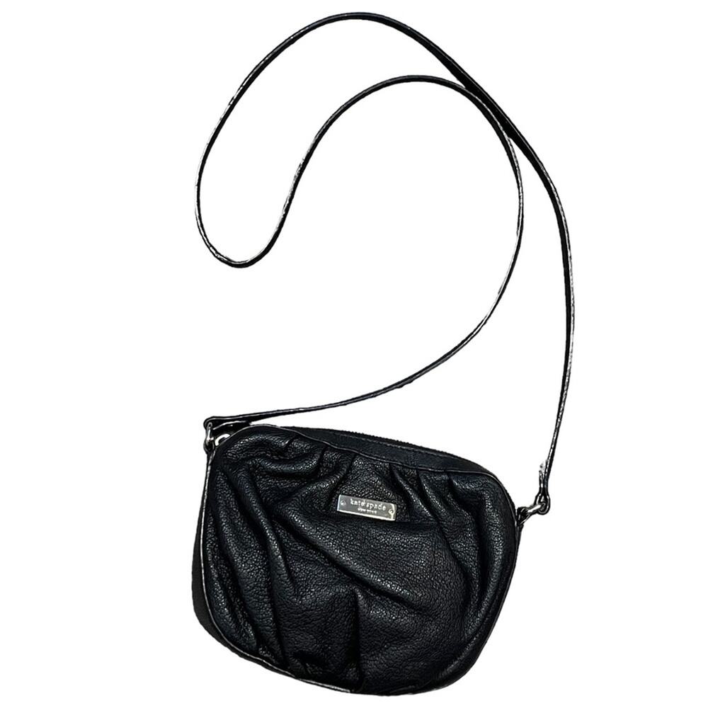 Kate Spade New York Black Rusched Leather Top Zip Mini Crossbody Bag